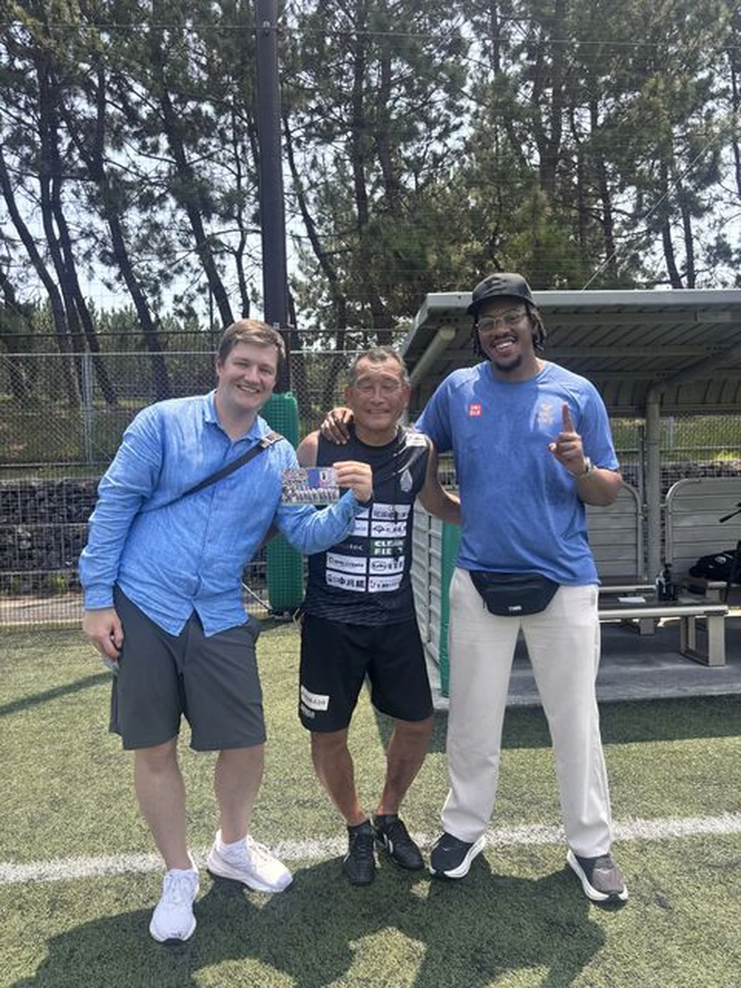 Dmitry Gavrilov with filmmaker Jerry Shamge and Briobecca Urayasu head coach Satoshi Tsunami