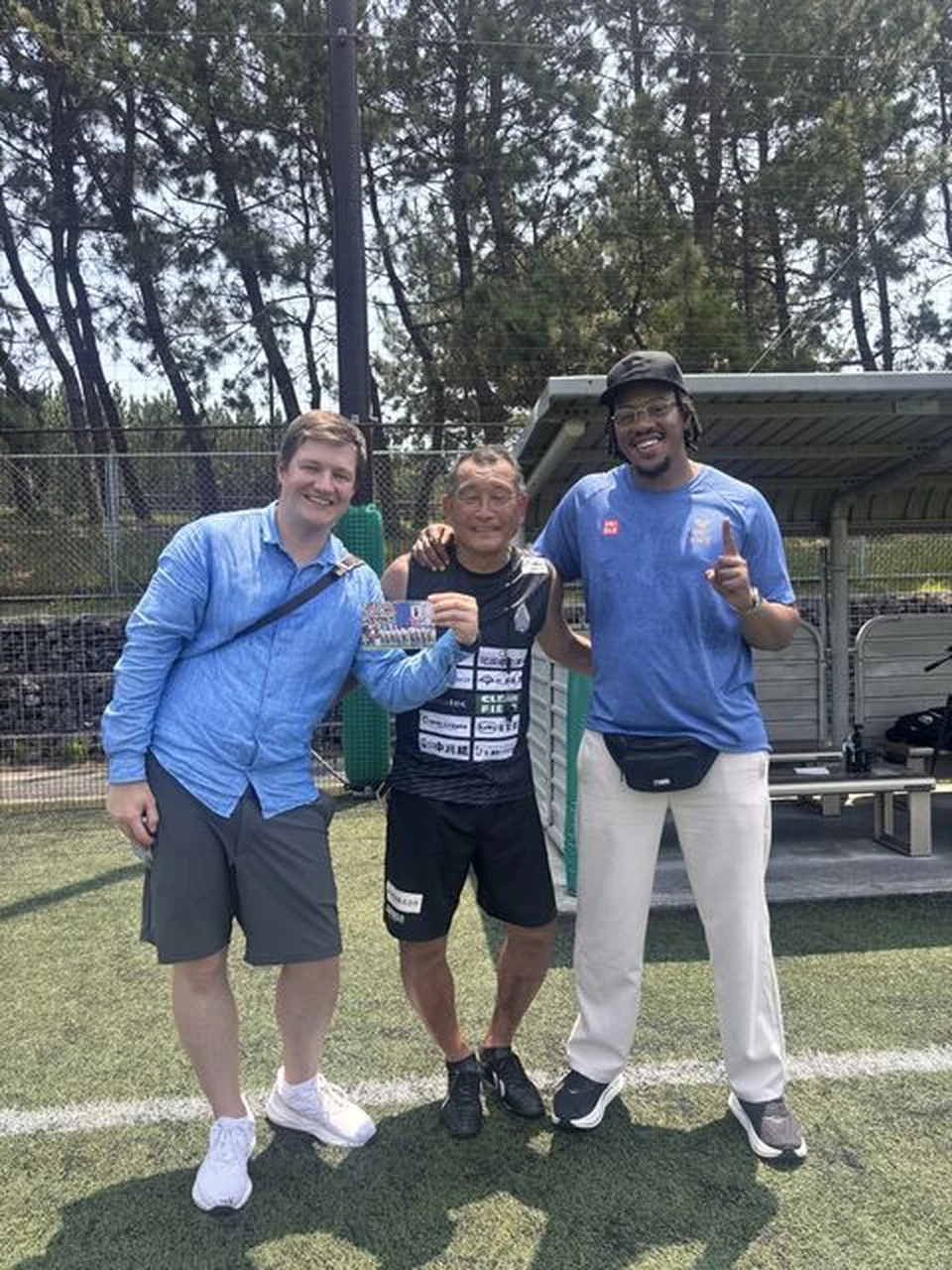 Dmitry Gavrilov with filmmaker Jerry Shamge and Briobecca Urayasu head coach Satoshi Tsunami